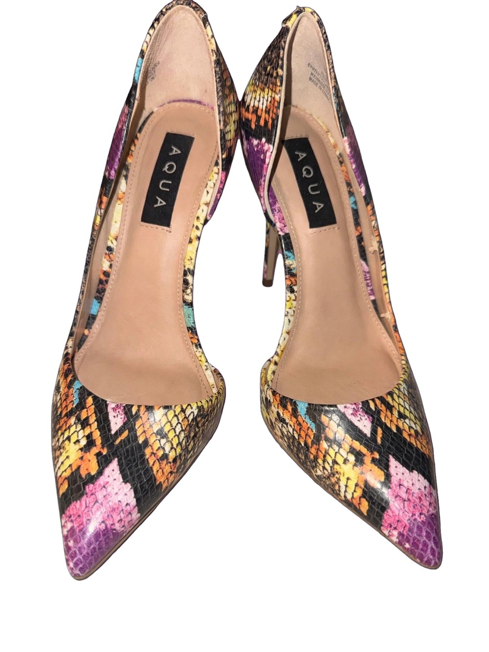 Aqua Multicolor Snake-Print Pointed Stiletto Heels